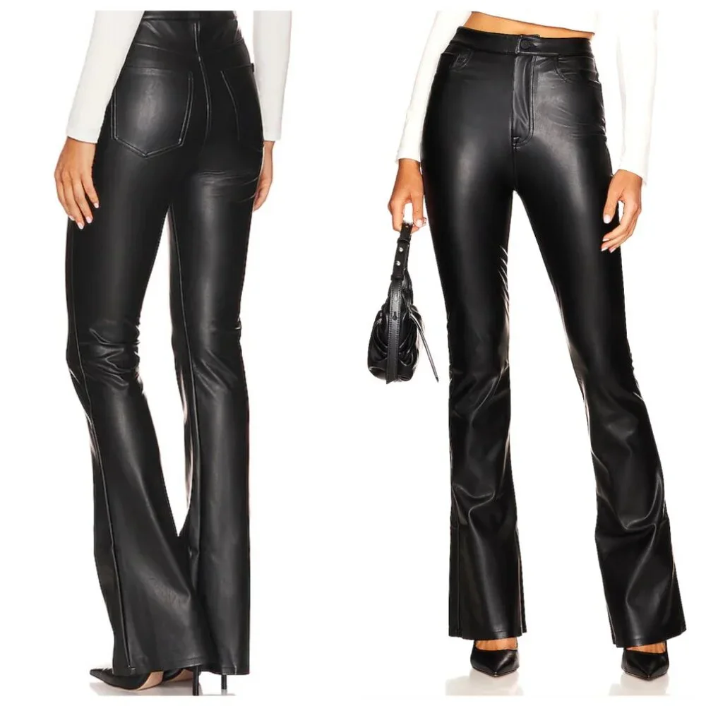NWT 7 For All Mankind Super Stretch Boot Cut Black Faux Leather Pants, size 32 - Picture 3 of 9